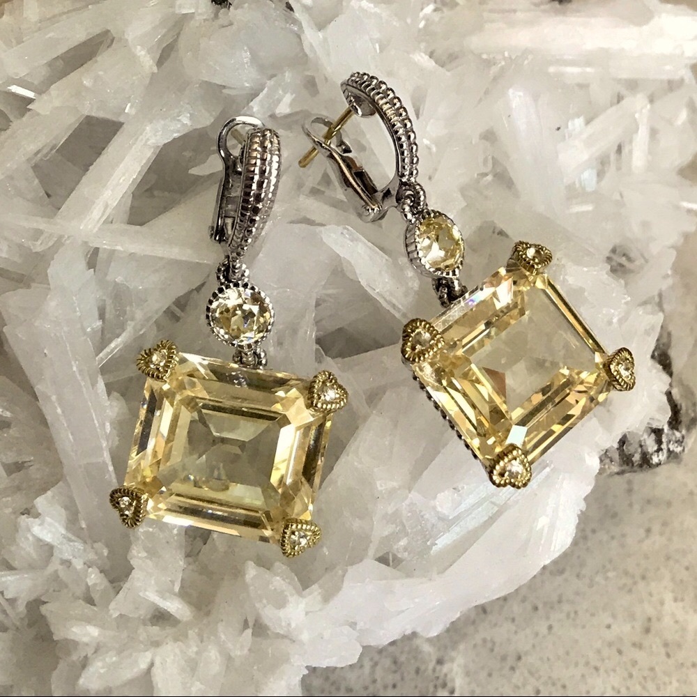 925 18K Canary Crystal & Sapphire JR TWO Earrings - Picture 2 of 11